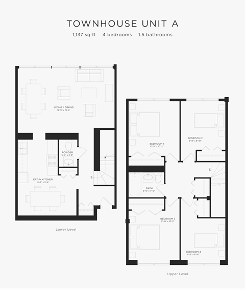 Floor plan for 4 beds, 1.5 baths, 1114 sqft